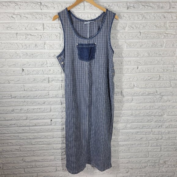 Carolina Blues Womens Dress 18 Plus Sleeveless Side Buttons Blue Stripe STR51E - Picture 1 of 13